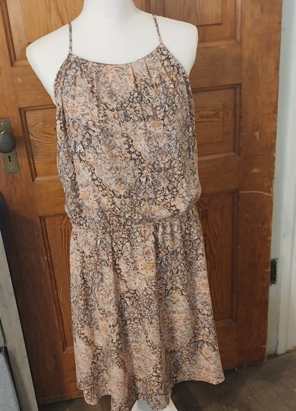 Spaghetti Strap Floral Print Midi Dress - Peach/Gray